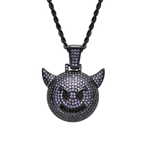 Collana con Ciondolo a Forma di Faccia di Diavolo Hip Hop Zirconia Micro Intarsiata Catena in Acciaio Inossidabile Gioielli