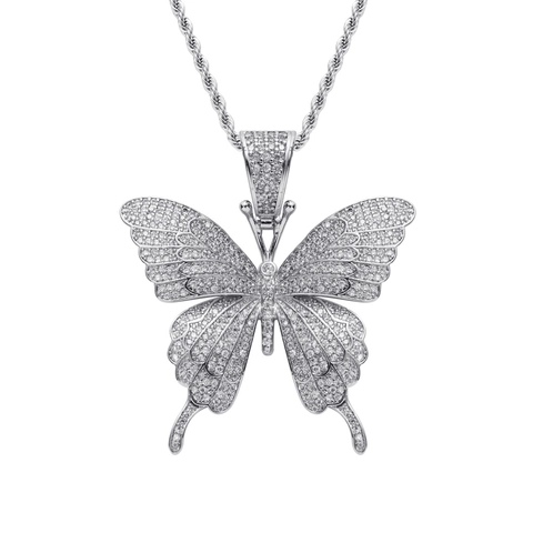 Hip Hop Vlinder Hanger Halsketting Koper Micro Ingelegd Zirkonia Roestvrij Staal Touwketting Gepersonaliseerd Sieraden Unisex