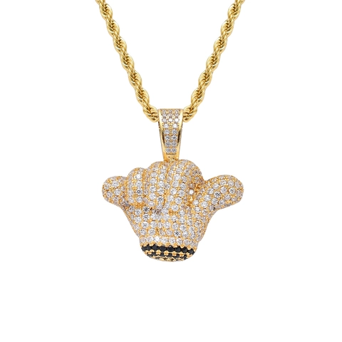 Collier Pendentif Hip Hop Shaka Hand Iced Out Pour Hommes Bijoux En Cuivre Zircon Gant Avec Chaîne Torsadée En Acier Inoxydable