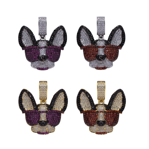 Collar con Colgante de Perro Chihuahua Hip Hop de Cobre con Micro Incrustaciones de Circonia Gafas de Sol Perro Joyería