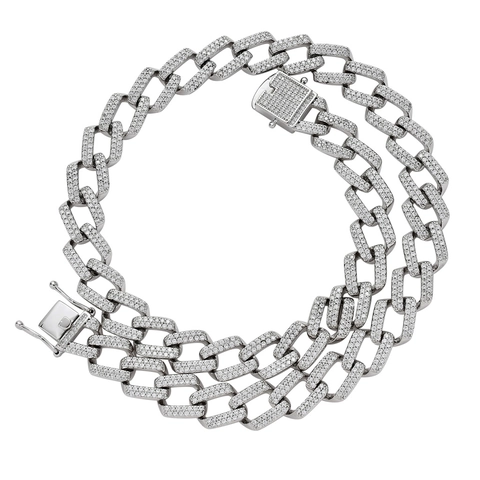 Homme Hip Hop Iced Out Miami Maillon Cubain Collier Base de Cuivre Micro Pavé Zirconia Or Argent Bijoux Lourds pour Fête
