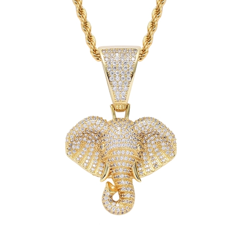 Hip Hop Elefantenkopf Anhänger Halskette Für Herren Damen Iced Out Zirkonia Tier Halskette Gold Silber Kupfer Schmuck