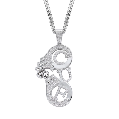 Hip Hop Handcuff Pendant Necklace Zirconia Copper Iced Out Jewelry Stainless Steel Cuban Chain For Men Personalized Gift
