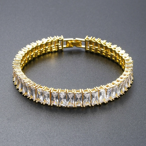 Hip Hop Herren Quadratisch Zirkonia Halskette Iced Out Tennis-Kette Kupfer Gold Silber Galvanisiert Rock Schmuck Für Herren