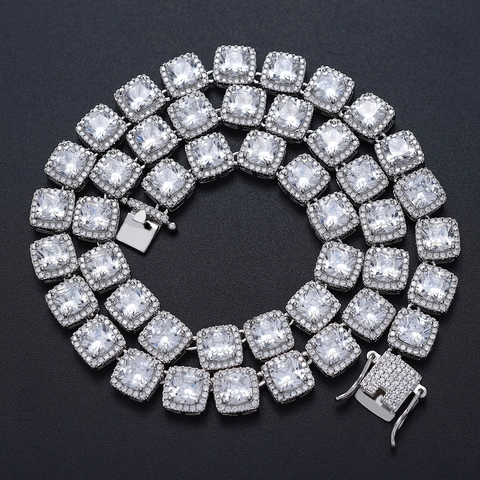 Hip Hop Iced Out Square Cubic Zirconia Necklace And Bracelet Copper Gold Silver Plated Luxury Personalized Jewelry For Men