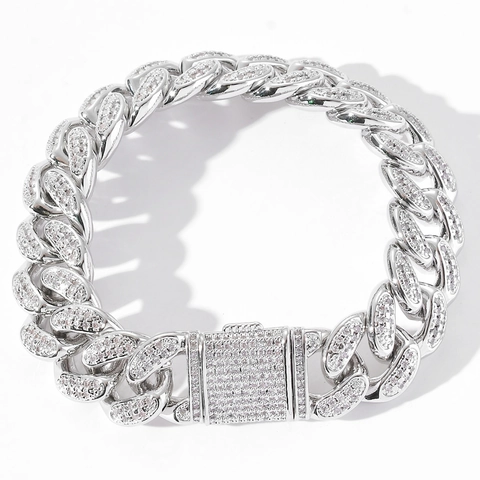 Bracciale da Uomo Pesante a Maglia Cubana Con Zirconia Cubica Hip Hop Streetwear Gioielli in Rame Bling Con Chiusura a Scatto