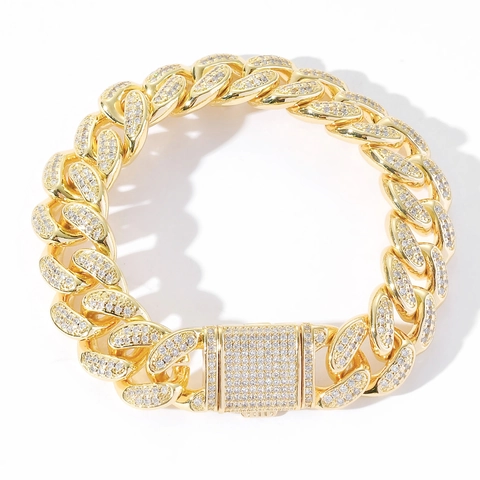 Bracciale da Uomo Pesante a Maglia Cubana Con Zirconia Cubica Hip Hop Streetwear Gioielli in Rame Bling Con Chiusura a Scatto