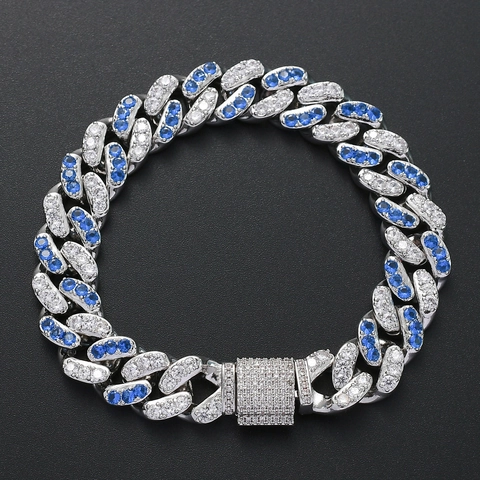 Hip Hop Panzerkette Armband Iced Out Kupfer Weiß Blau Zirkonia Armreif Herren Damen Mode Schmuck Zubehör Geschenk