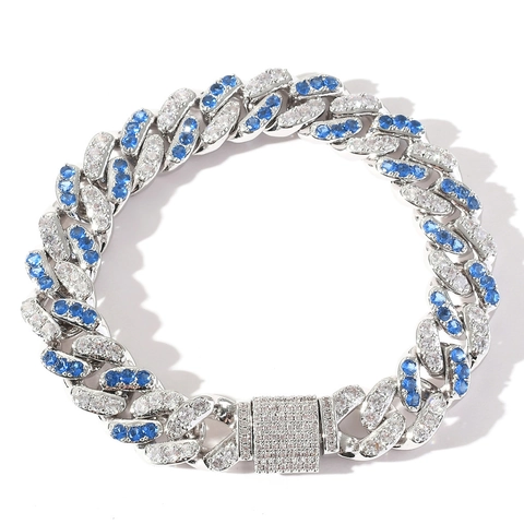 Hip Hop Panzerkette Armband Iced Out Kupfer Weiß Blau Zirkonia Armreif Herren Damen Mode Schmuck Zubehör Geschenk