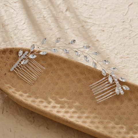 Pettine per Capelli da Sposa in Strass Fatto a Mano Foglia Oro Argento Vite per Capelli Matrimonio Accessorio Donna Festa Gioielli