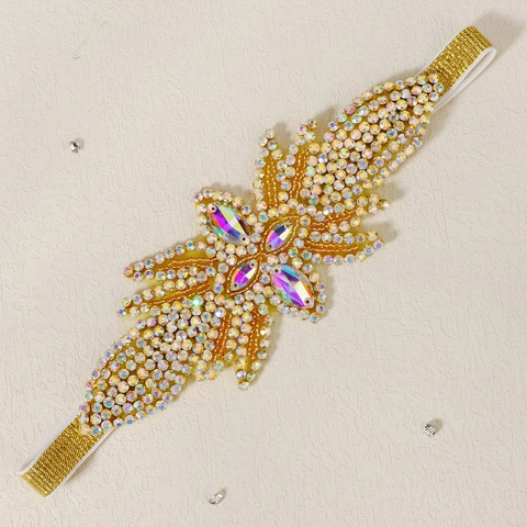 Vintage Rhinestone Elastic Headband Luxurious Hand Sewn Floral Hair Band For Wedding Banquet Women Hair Accessories