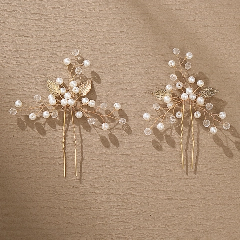 Forcine per Capelli da Sposa a Forma di U Fatte a Mano Con Perle Artificiali Strass Lega Foglia Matrimonio Donna
