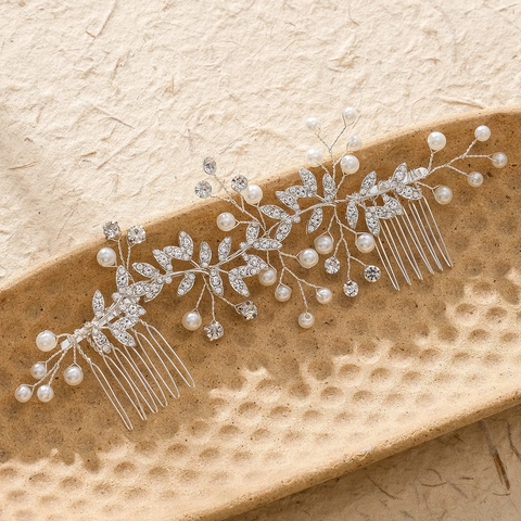 Pettini per Capelli da Sposa in Argento Fatti a Mano Con Strass e Perle Artificiali Tocado Floreale da Sposa per Donna