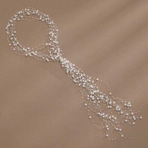 Elegant Handwoven Tassel Artificial Pearl Headband For Wedding Bridal Hair Jewelry Multi Layer Beaded Long Fringe Party Headwear Women Accessory