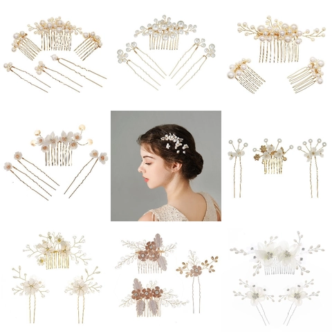 Ensemble Peigne à Cheveux Mariage Fait à la Main Rétro Chinois Fleur Perle Artificielle Strass Épingles à Cheveux Femme