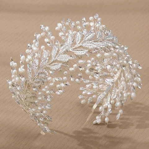 Handgefertigt Gold Blatt Braut Stirnband Mit Strass Und Künstliche Perlen Elegant Hochzeit Haarschmuck Für Damen