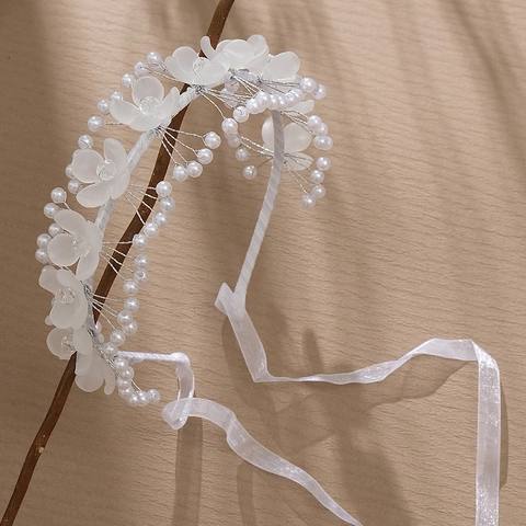 Handgefertigte Weiße Acryl Blume Braut Stirnband Mit Künstlichen Perlen Kristall Elegante Hochzeit Haarschmuck Für Damen
