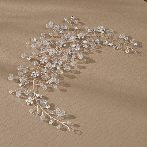 Vite per Capelli da Sposa in Argento Fatta a Mano Strass Cristallo Perla Artificiale Fascia Matrimonio Accessori Capelli Donna Gioielli