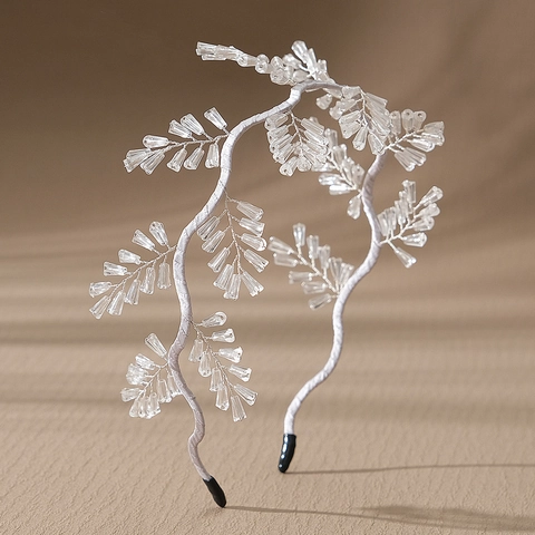 Cerchietto da Sposa con Perline di Cristallo Fatto a Mano Elegante Filo d'Argento Fiore Accessori per Capelli da Sposa per Donna