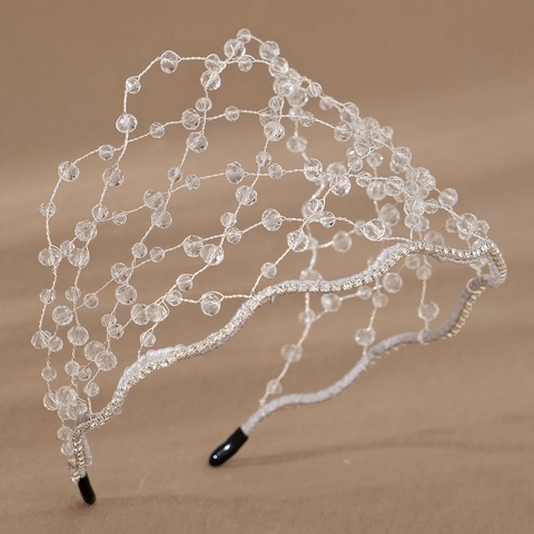 Cerchietto Vintage Intrecciato a Mano in Rete Con Cristalli Acrilici Strass per Matrimonio Sposa Festa Gioielli per Capelli Donna