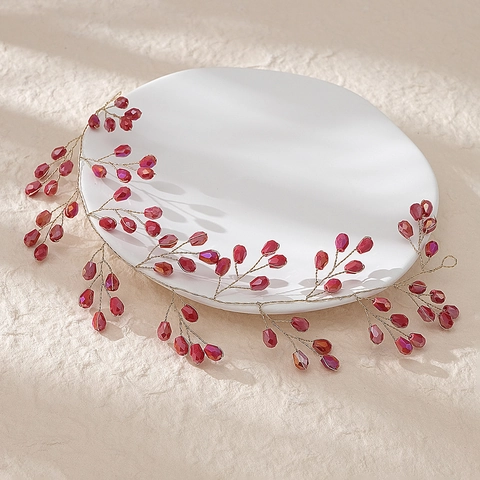 Enredadera para el Cabello con Abalorios de Cristal Hecha a Mano para Novias Boda Alambre de Aleación de Oro Tocado Floral de Hoja