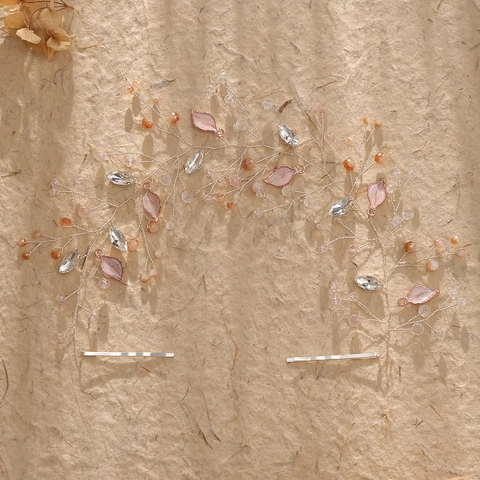 Fascia per Capelli da Sposa in Cristallo Fatta a Mano Stile Foresta Foglia Rosa Strass Accessori per Capelli Matrimonio Donna