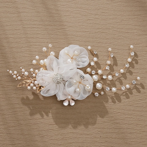 Fermaglio per Capelli a Fiore Vintage per Sposa Perla Artificiale Strass Clip a Coccodrillo Accessori per Capelli Donna