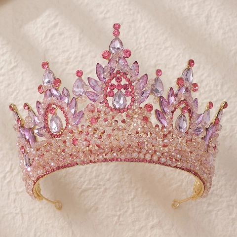 Corona da Sposa in Lega Barocca di Lusso con Strass e Cristalli per Matrimonio Ballo Concorso Donna Oro Rosa Viola Rosso AB Tiara