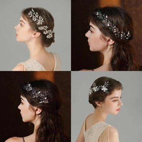 Handmade Bridal Hair Pins Alloy Rhinestone Imitation Artificial Pearl Flower Leaf Hair Sticks For Wedding Party Women Hair Jewelry