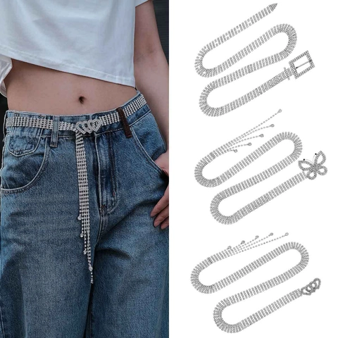 Cintura a Catena in Vita con Strass da Donna Regolabile in Lega di Metallo Cristallo Nappa Farfalla Cuore Fibbia Gioielli Party