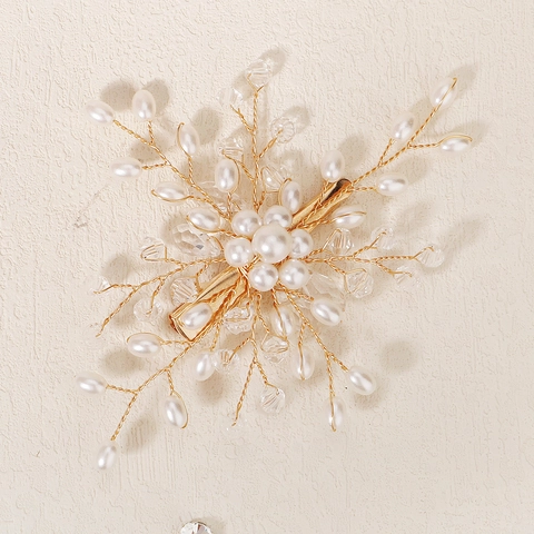 Handgemachte Braut Haarspange Künstliche Perle Kristall Blume Gold Draht Haarnadel Für Hochzeit Bankett Party Damen Schmuck Zubehör