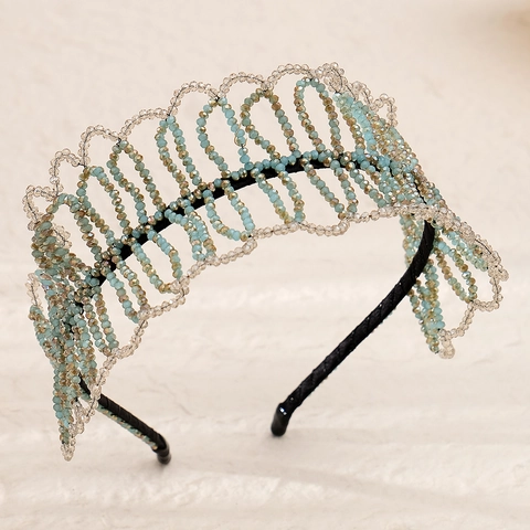 Cerchietto da Sposa di Lusso con Perline di Cristallo per Donna Elegante Copricapo a Corona a Rete Ondulata Accessori per Capelli da Festa