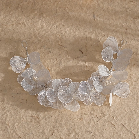 Handmade Bridal Flower Hair Band With Artificial Pearl Crystal Copper Wire Gold Silver Wedding Headpiece For Women Jewelry Accessories