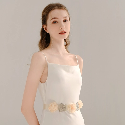 Elegant Rhinestone Flower Wedding Sash Belt For Women Satin Ribbon Rose Maternity Photography Girdle Bridal Party Decoration Waistband