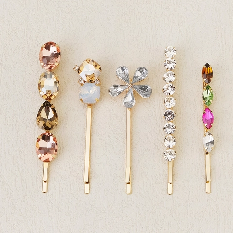Dolce Set di Forcine per Capelli con Strass Multicolore per Donna Bambini Geometrico Floreale Lega Oro Forcina Clip Laterale Gioielli Regalo
