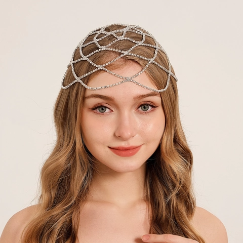 Cadena de Pelo de Lujo con Borlas de Aleación y Diamantes de Imitación Accesorios de Pelo de Novia Tocado de Malla Vintage para Boda Fiesta Mujer