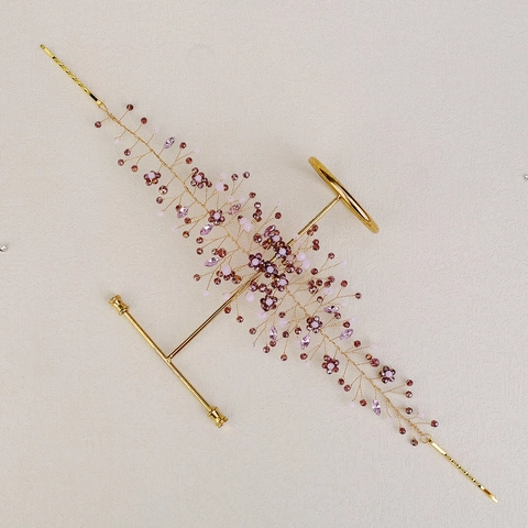 Tralcio per Capelli da Sposa Oro Fatto a Mano Con Strass Viola Cristallo Foglia Cerchietto Matrimonio per Donna Gioielli