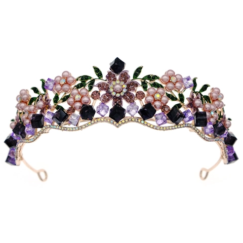 Vintage Kristall Künstliche Perle Blume Braut Krone Luxus Legierung Strass Hochzeit Kopfschmuck Elegant Barock Königin Tiara Damen