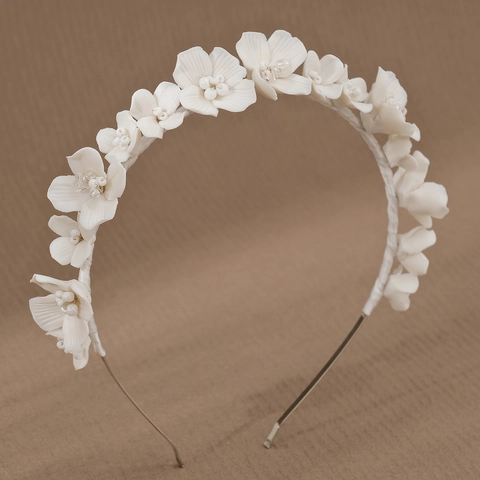 Cerchietto da Sposa Fatto a Mano con Fiori in Ceramica Bianca Elegante Accessorio per Capelli per Matrimonio e Banchetto da Donna