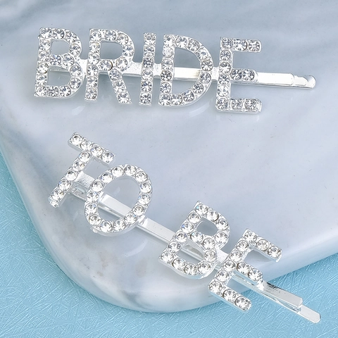 Horquillas de Aleación con Diamantes de Imitación Letras Bride To Be Color Plata Accesorios para el Cabello Mujer Boda Fiesta Joyas Novia