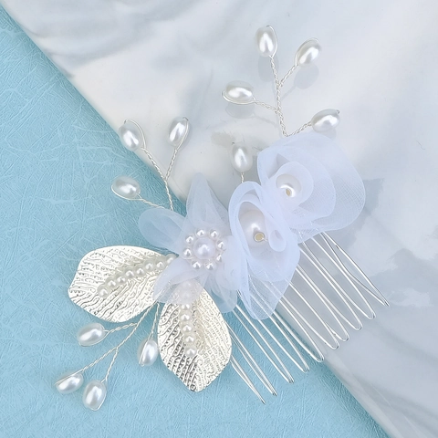 Pettine per Capelli Sposa Fatto a Mano con Fiori in Lega Vintage Foglia Perla Artificiale Copricapo Matrimonio Festa Donna