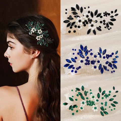 Pettine per Capelli da Sposa Fatto a Mano Con Fiori e Foglie Strass Perla Artificial d'Imitazione Accessorio per Matrimonio Donna Festa