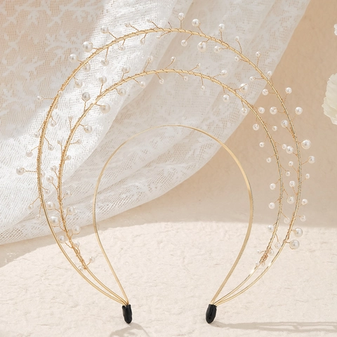 Fascia per Capelli con Corona di Halo a Tre Strati Esagerata Fatta a Mano con Perla Artificiale per Matrimonio Festa Fotografia