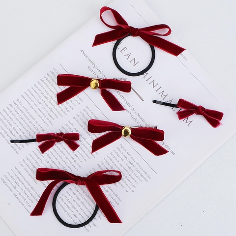 Pinza Para El Cabello Con Lazo Grande De Terciopelo Rojo Vino Vintage Con Perla Artificial Diamantes De Imitación Elegante Estilo Princesa Accesorio
