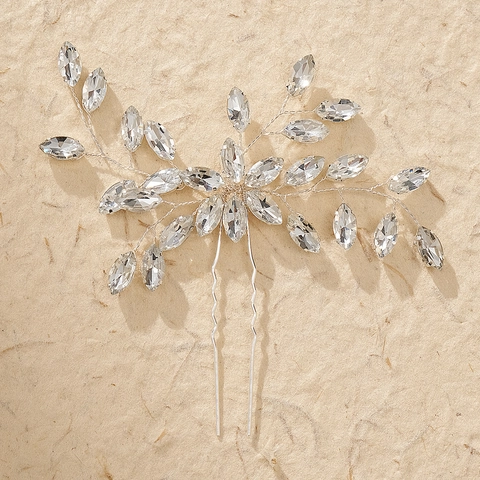 Forcina a U in Argento Fatta a Mano con Strass Cristallo Taglio Marquise a Foglia Accessori Capelli Sposa per Matrimonio