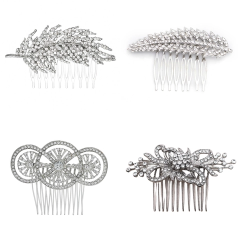 Vintage Legierung Strass Haarkamm Für Damen Braut Blatt Feder Schmetterling Muster Hochzeit Party Dekorative Haarschmuck