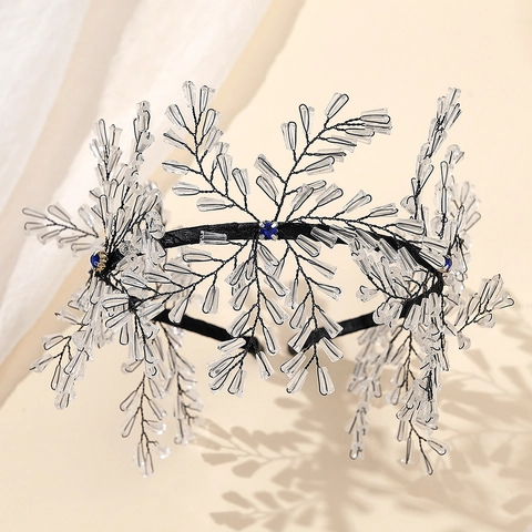 Cerchietto da Sposa Fatto a Mano Fiocco di Neve Perle di Cristallo Accessori per Capelli a Ramo Esagerati Per Matrimonio Donna