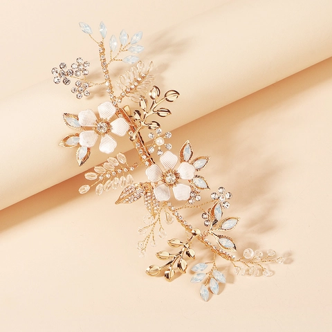 Vintage Handmade Bridal Hair Clip Elegant Metal Flower Crystal Leaf Duckbill Clip Wedding Party Headpiece Jewelry For Women