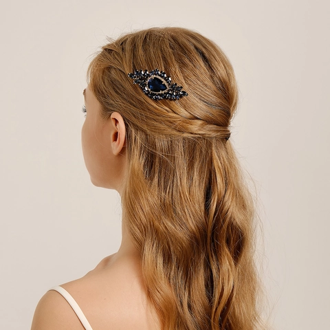 Vintage Gold Alloy Hair Comb With Blue Teardrop Rhinestone Elegant Bridal Headpiece Wedding Party Hair Accessory For Women