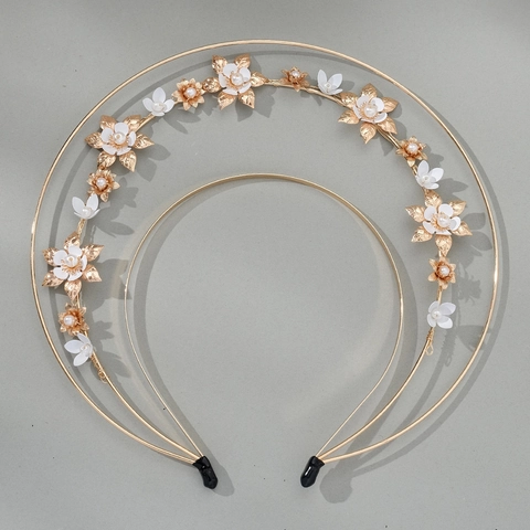 Elegante Cerchietto Halo a Tre Strati Oro Fiore in Metallo Perla Artificial Sintetica Copricapo da Sposa per Servizio Fotografico di Matrimonio Accessori per Capelli